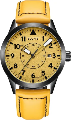 Leather Strap (Yellow), Yellow, Military Automatic Mechanical Mens Watches Self Winding Auto Date Military Sports validity swarm Male Wristwatch with 