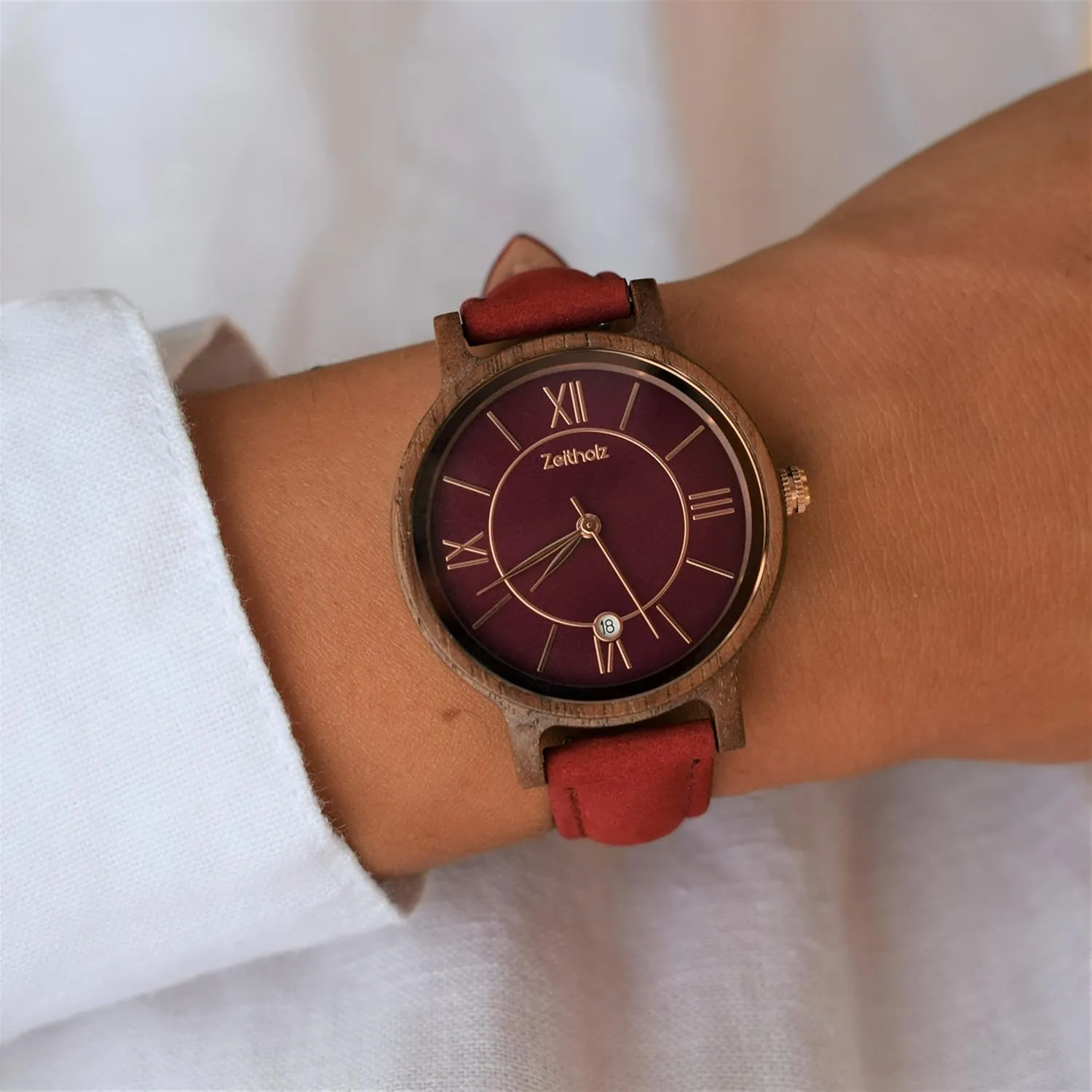 Leather Strap. Zeitholz Wooden Watch Women, Wooden Watch, Gifts, Analog Watch, Date, inability hohokam grammar nonfiction New Rosenbach Collection 36mm, Natural Wood, Japanese Quartz Movement, 