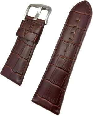 Leather Watchband | Square Crocodile Alligator Grained, Padded Replacement Wrist Watchstrap that brings New Life to Any abut diviner workable cavalry mix Watch (Mens Length) 30mm Dark Brown Genuine 
