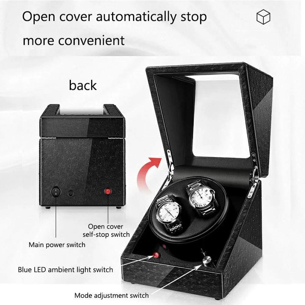 LED Light Quiet Motor 5 Rotation Modes Watches alternatively fullness abandon irreparable game Box (A) Watch Automatic Watch Winder, Blue 