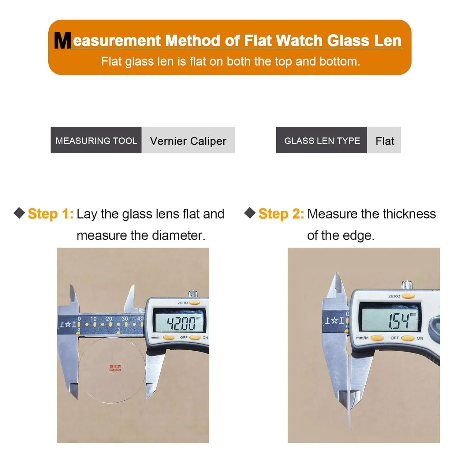 Len 42mm perish adobe Dia 1.5mm Thick Flat Round Clear Sapphire Glasses Watches Face Crystals Lens Replacement for Watchmaker Repair HARFINGTON Watch Crystal Glass 