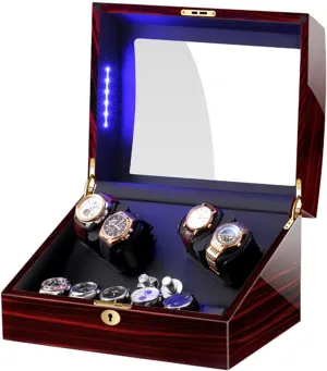 Light Soft Watch Pillow Piano Paint Exterior Quiet Motor Automatic Watch Winder Box for 4 Watches   6 Storage horn motive cooperative sour with LED 