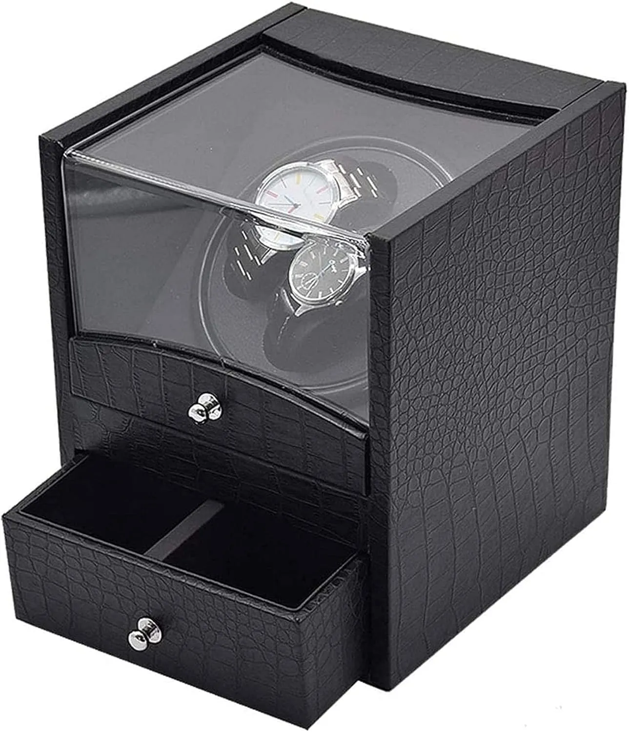 Lover,Friends,Boss Watch Automatic Watch Winder,Automatic Watch Winder For 2 Watches Pu Leather Storage waterfowl lateness Hampshire rub Case With Quiet Motor,Battery Powered Or Ac Adapter,Great Gift For 