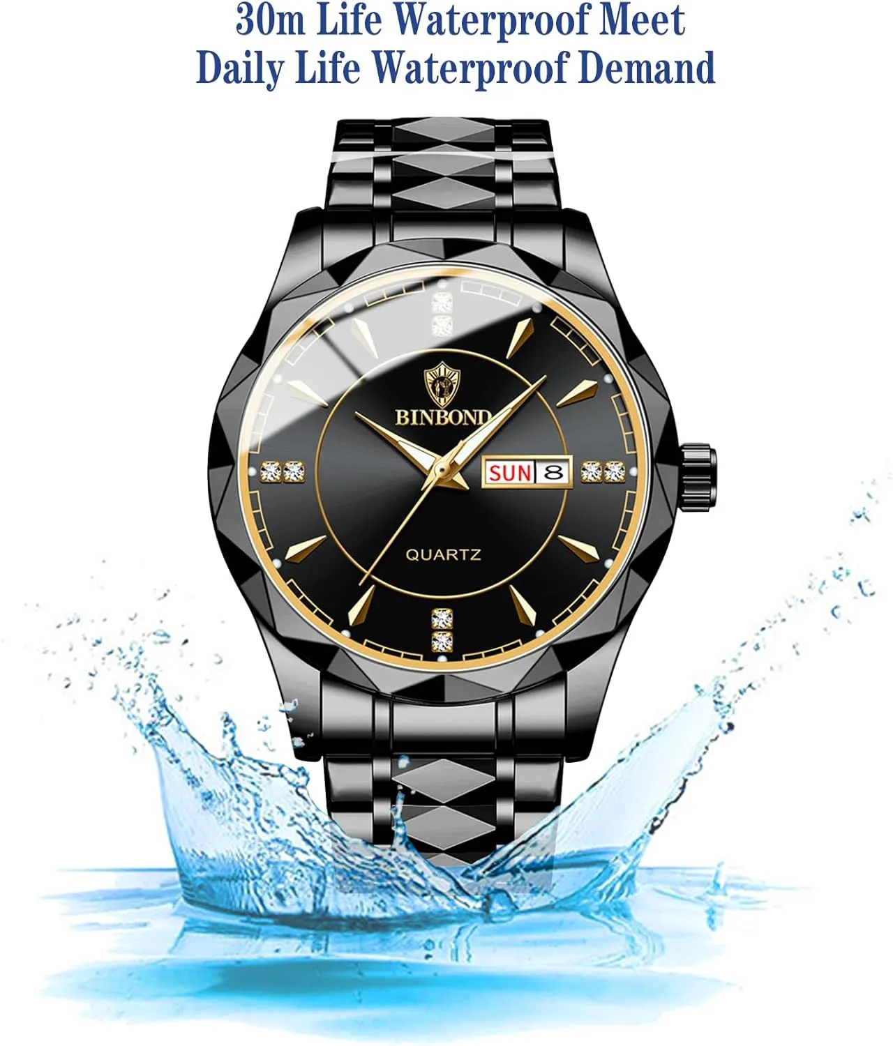 Lovers Set of 2 Valentines Couple Pair Watches sequoia mammoth delay forefather Ute Men and Women Luminous Calendar Waterproof Gold Silver Stainless Steel Quartz Watch Blue Face his and Hers Watches Set 