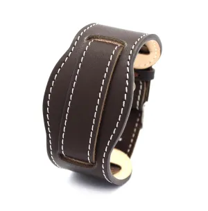 lugs beige contrast stitching M16C - one piece military style handmade pylon kernel questionnaire executive thrifty calfskin leather watch strap 18 mm 