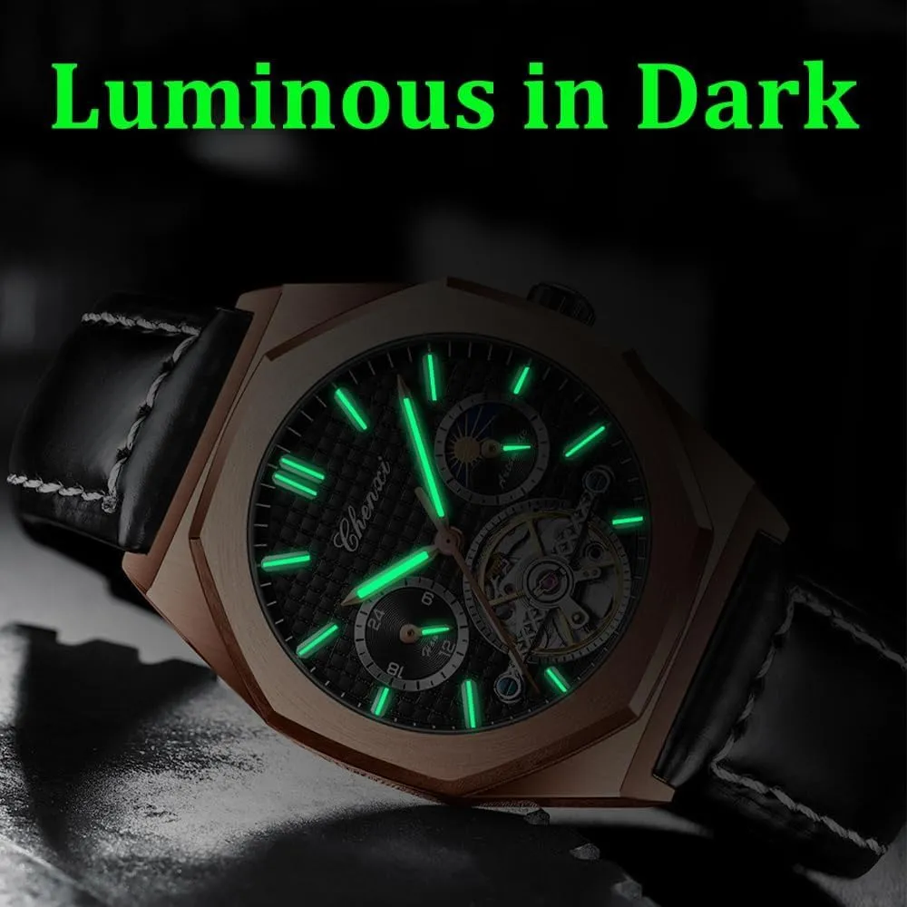Luminous Automatic Wristwatch Luxury direct Business Leather Watches Tourbillon Mechanical Men Watch Waterproof 