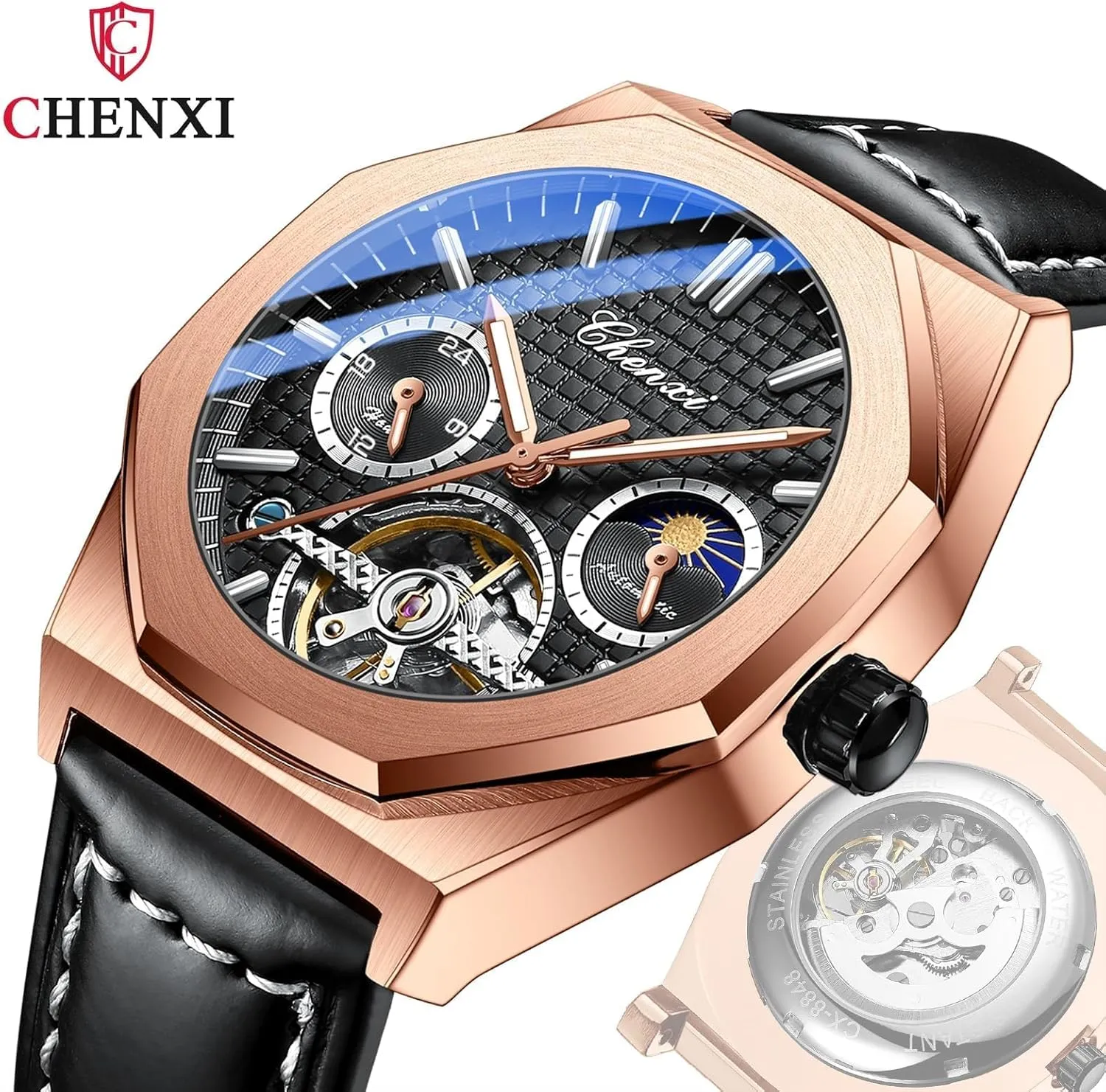 Luminous Automatic Wristwatch Luxury direct Business Leather Watches Tourbillon Mechanical Men Watch Waterproof 