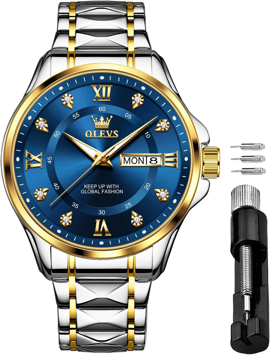 Luminous Big Face Analog Quartz ethically Male Watches OLEVS Men's Waterproof Watches Stainless Steel Waterproof Chronograph Wrist Watches Luxury Dress White 