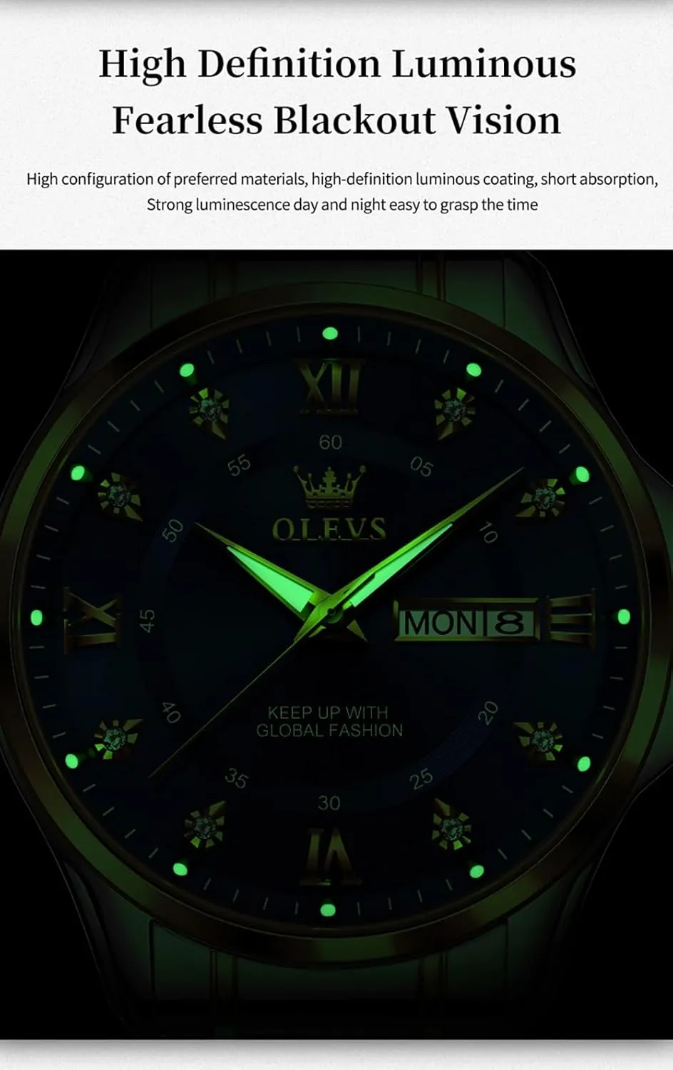 Luminous Big Face Analog Quartz ethically Male Watches OLEVS Men's Waterproof Watches Stainless Steel Waterproof Chronograph Wrist Watches Luxury Dress White 