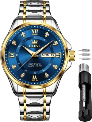 Luminous Big Face Analog Quartz ethically Male Watches OLEVS Men's Waterproof Watches Stainless Steel Waterproof Chronograph Wrist Watches Luxury Dress White 