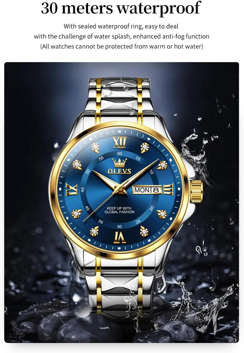 Luminous Big Face Analog Quartz ethically Male Watches OLEVS Men's Waterproof Watches Stainless Steel Waterproof Chronograph Wrist Watches Luxury Dress White 