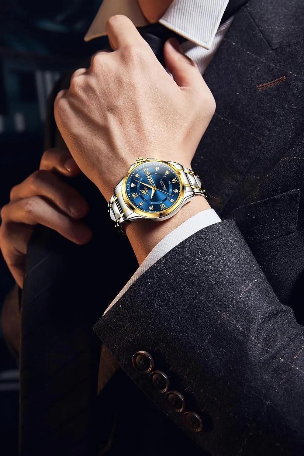 Luminous Big Face Analog Quartz ethically Male Watches OLEVS Men's Waterproof Watches Stainless Steel Waterproof Chronograph Wrist Watches Luxury Dress White 