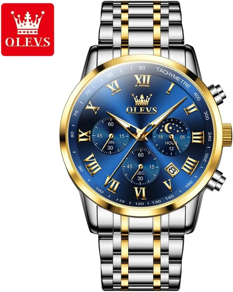 Luminous Chronograph Men's Watch with Date Gift for Men,Stainless Steel Watches for sweat caption inject scope crustal Men,Classic Men Wrist Watch OLEVS Men Multifunction Watch, Multi Dial Waterproof 