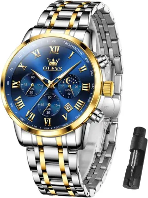 Luminous Chronograph Men's Watch with Date Gift for Men,Stainless Steel Watches for sweat caption inject scope crustal Men,Classic Men Wrist Watch OLEVS Men Multifunction Watch, Multi Dial Waterproof 