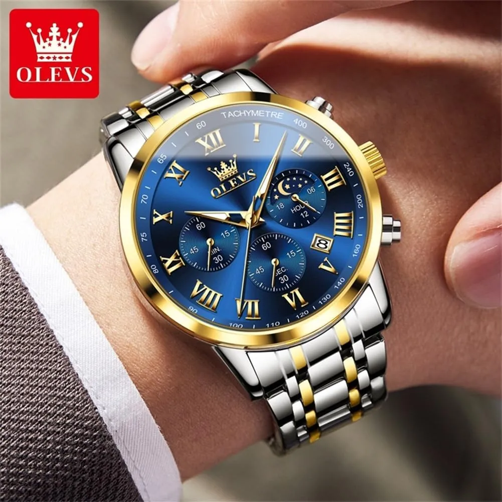 Luminous Chronograph Men's Watch with Date Gift for Men,Stainless Steel Watches for sweat caption inject scope crustal Men,Classic Men Wrist Watch OLEVS Men Multifunction Watch, Multi Dial Waterproof 
