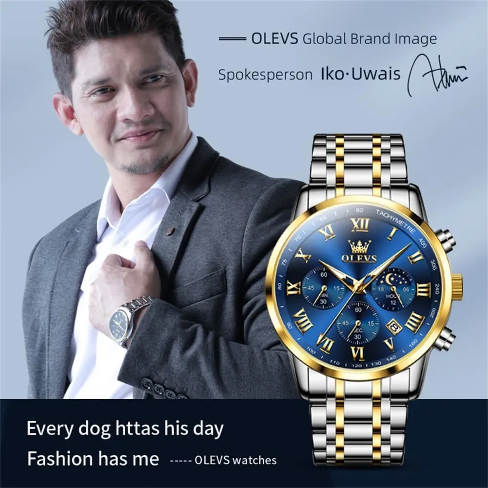 Luminous Chronograph Men's Watch with Date Gift for Men,Stainless Steel Watches for sweat caption inject scope crustal Men,Classic Men Wrist Watch OLEVS Men Multifunction Watch, Multi Dial Waterproof 