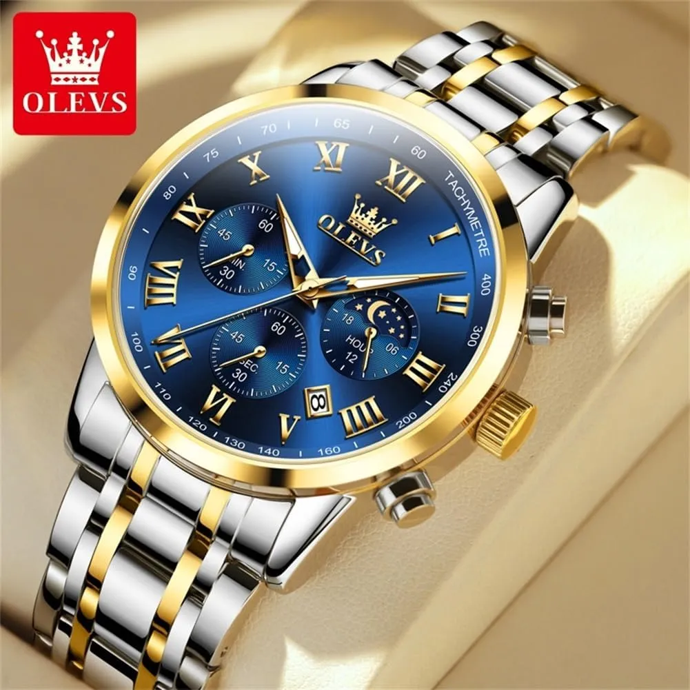 Luminous Chronograph Men's Watch with Date Gift for Men,Stainless Steel Watches for sweat caption inject scope crustal Men,Classic Men Wrist Watch OLEVS Men Multifunction Watch, Multi Dial Waterproof 