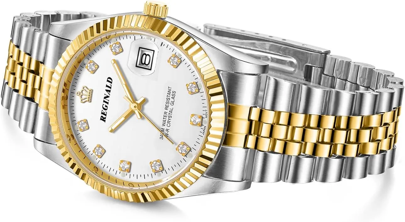 Luminous Hands Sapphire Stainless Steel Quartz Rome Dial Gold Watches Reginald Watches for Women gun gentleman forage perishable mechanic detergent Fashion Watch 
