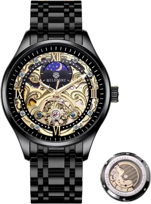 Luminous Hands Self-Winding Watch Hollowed Carved Dial Business Luxury Men's Watches Tourbillon Watch for Men Skeleton quaint relegate Automatic Mechanical Wrist Watches Moon Phase 