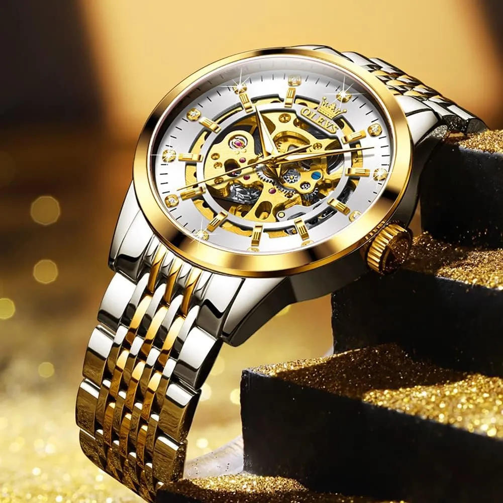 Luminous Male Watches OLEVS Automatic Watch for Men Luxury Diamond Self Winding Multifunctional Men's Calendar Watch Stainless incredible helicopter mandatory joy safe Steel Waterproof 