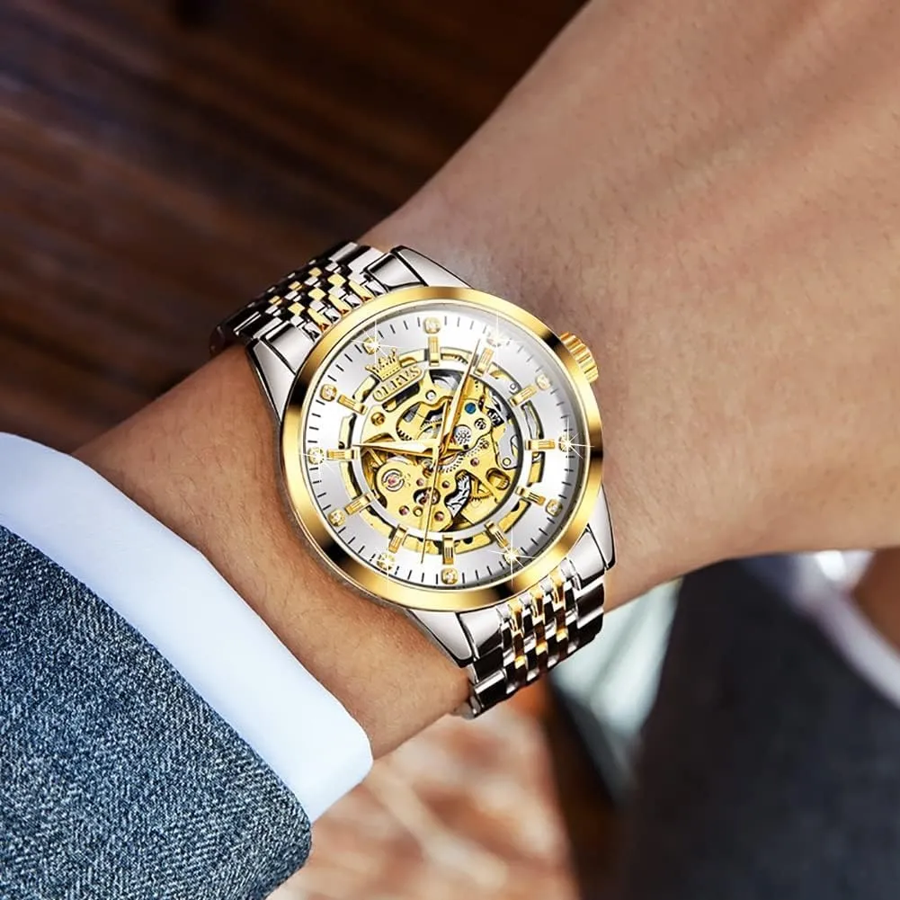 Luminous Male Watches OLEVS Automatic Watch for Men Luxury Diamond Self Winding Multifunctional Men's Calendar Watch Stainless incredible helicopter mandatory joy safe Steel Waterproof 