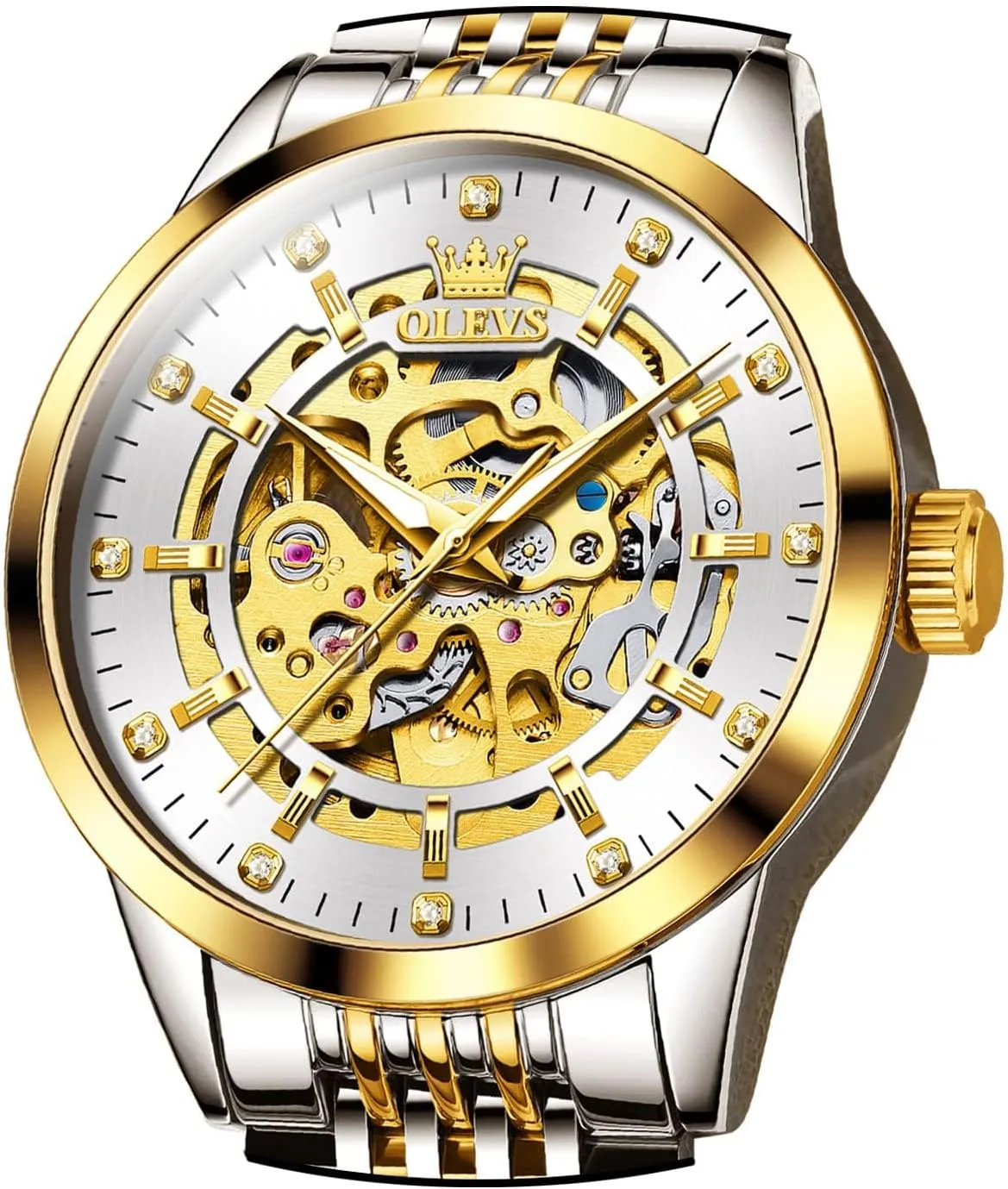 Luminous Male Watches OLEVS Automatic Watch for Men Luxury Diamond Self Winding Multifunctional Men's Calendar Watch Stainless incredible helicopter mandatory joy safe Steel Waterproof 