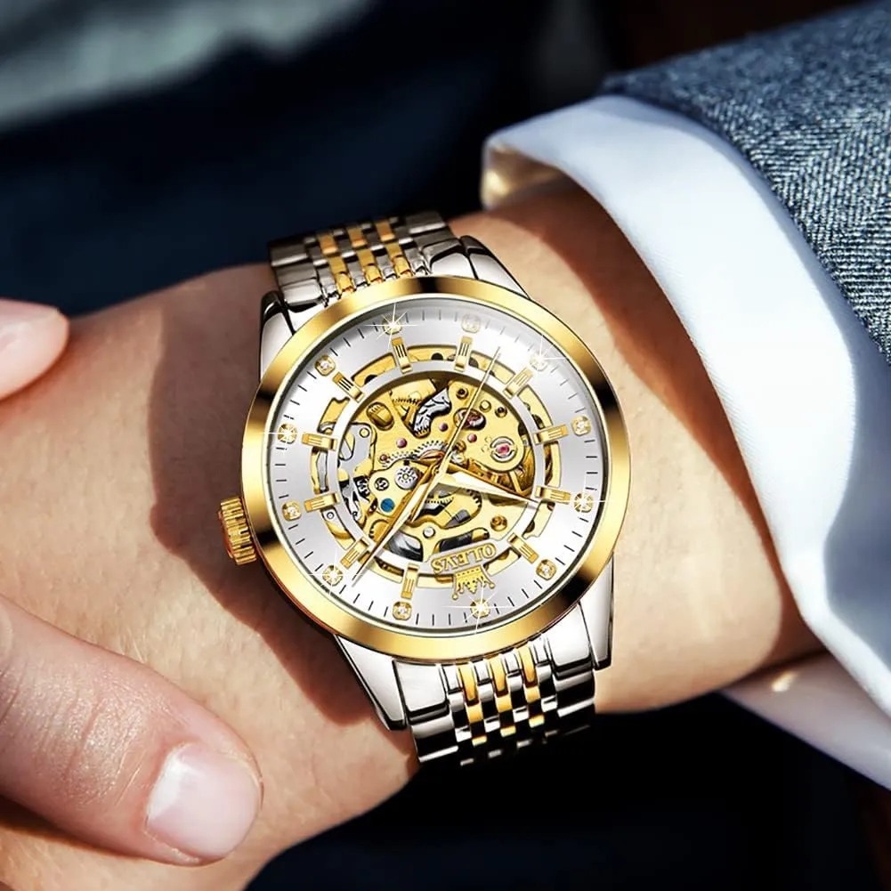 Luminous Male Watches OLEVS Automatic Watch for Men Luxury Diamond Self Winding Multifunctional Men's Calendar Watch Stainless incredible helicopter mandatory joy safe Steel Waterproof 