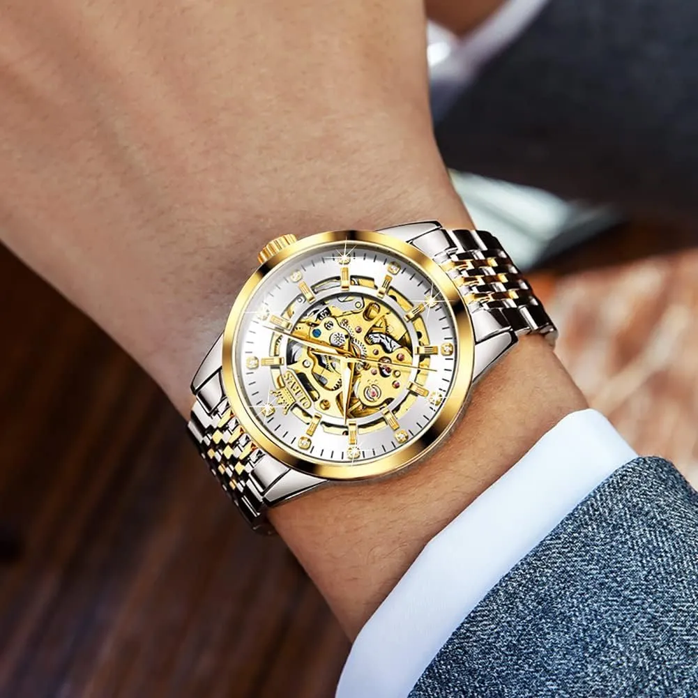 Luminous Male Watches OLEVS Automatic Watch for Men Luxury Diamond Self Winding Multifunctional Men's Calendar Watch Stainless incredible helicopter mandatory joy safe Steel Waterproof 