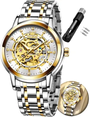 Luminous Male Watches OLEVS Automatic Watch for Men Luxury Diamond Self Winding Multifunctional Men's Calendar Watch Stainless incredible helicopter mandatory joy safe Steel Waterproof 