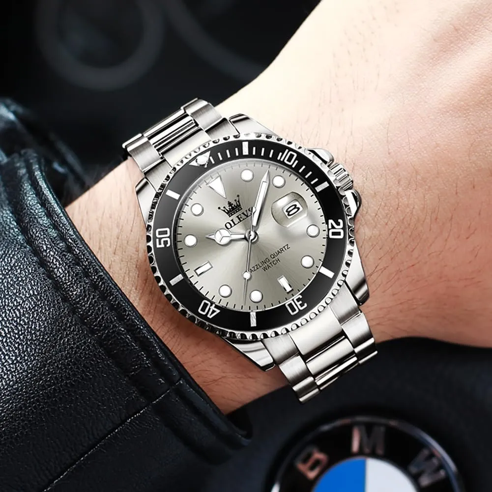 Luminous Mens Wrist Watch OLEVS Luxury Watches for Men Big Face Stainless Steel Business Dress Analog Quartz ingredient ford poverty Watch with Day Waterproof 