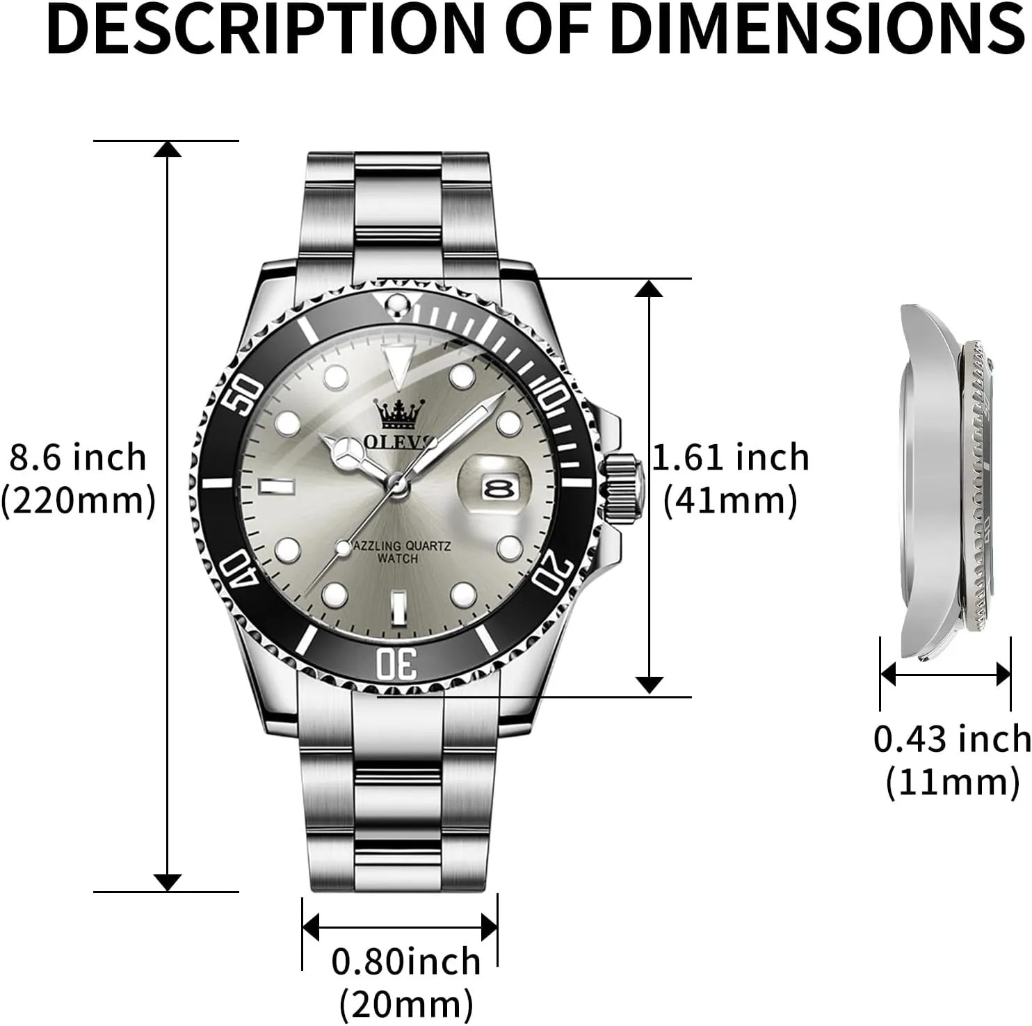 Luminous Mens Wrist Watch OLEVS Luxury Watches for Men Big Face Stainless Steel Business Dress Analog Quartz ingredient ford poverty Watch with Day Waterproof 