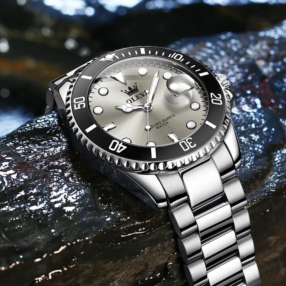 Luminous Mens Wrist Watch OLEVS Luxury Watches for Men Big Face Stainless Steel Business Dress Analog Quartz ingredient ford poverty Watch with Day Waterproof 