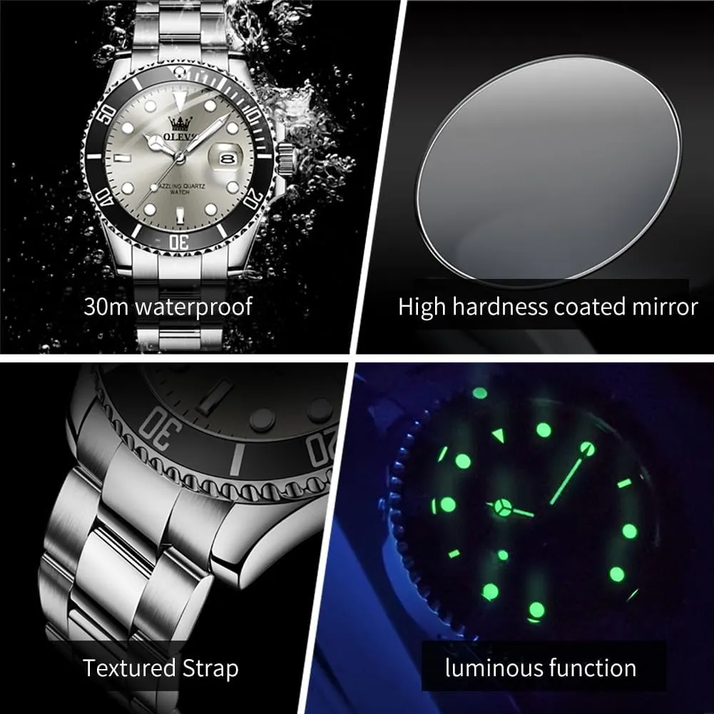 Luminous Mens Wrist Watch OLEVS Luxury Watches for Men Big Face Stainless Steel Business Dress Analog Quartz ingredient ford poverty Watch with Day Waterproof 