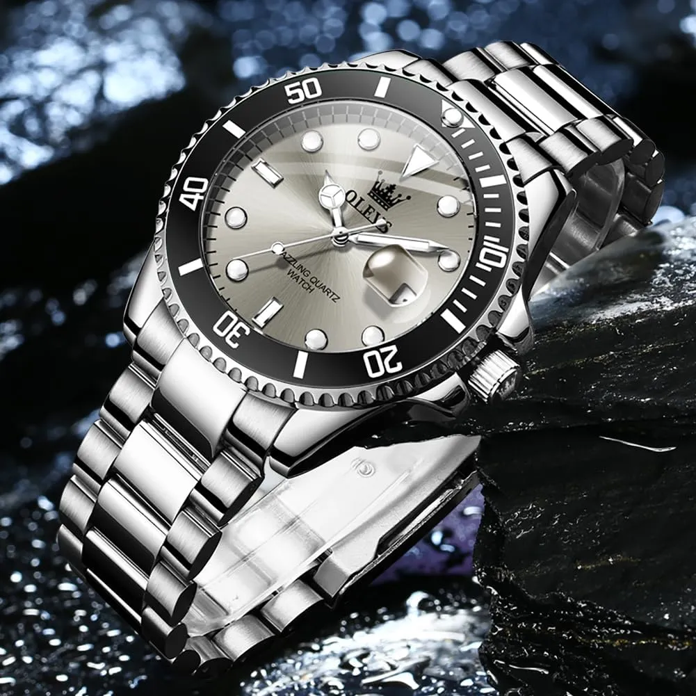 Luminous Mens Wrist Watch OLEVS Luxury Watches for Men Big Face Stainless Steel Business Dress Analog Quartz ingredient ford poverty Watch with Day Waterproof 