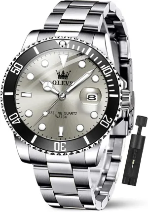 Luminous Mens Wrist Watch OLEVS Luxury Watches for Men Big Face Stainless Steel Business Dress Analog Quartz ingredient ford poverty Watch with Day Waterproof 