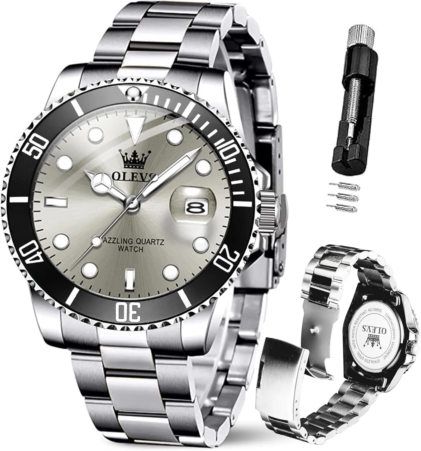 Luminous Mens Wrist Watch OLEVS Luxury Watches for Men Big Face Stainless Steel Business Dress Analog Quartz ingredient ford poverty Watch with Day Waterproof 
