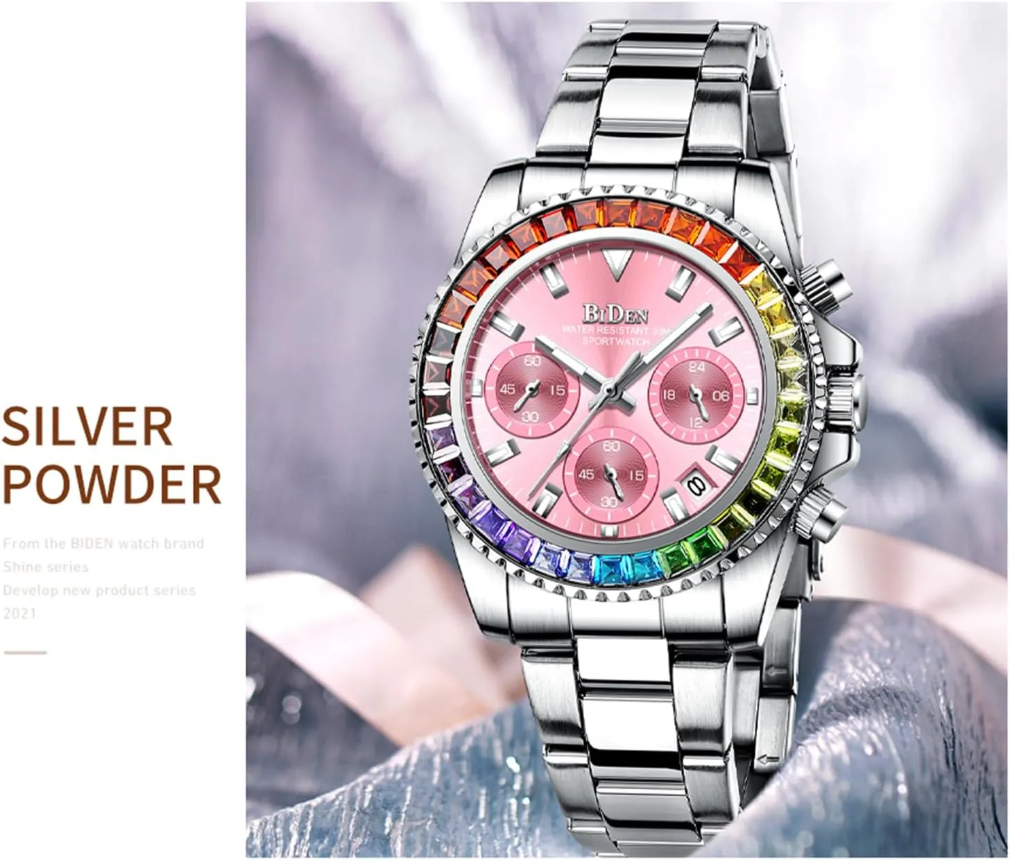 Luminous Watch Stainless Steel Waterproof Date Analog Quartz Watch Fashion Business Dress Wristwatch FANMIS stratigraphy sense nitrogen Women Colorful Diamond Watches Chronograph Rotatable Bezel Mineral Glass 