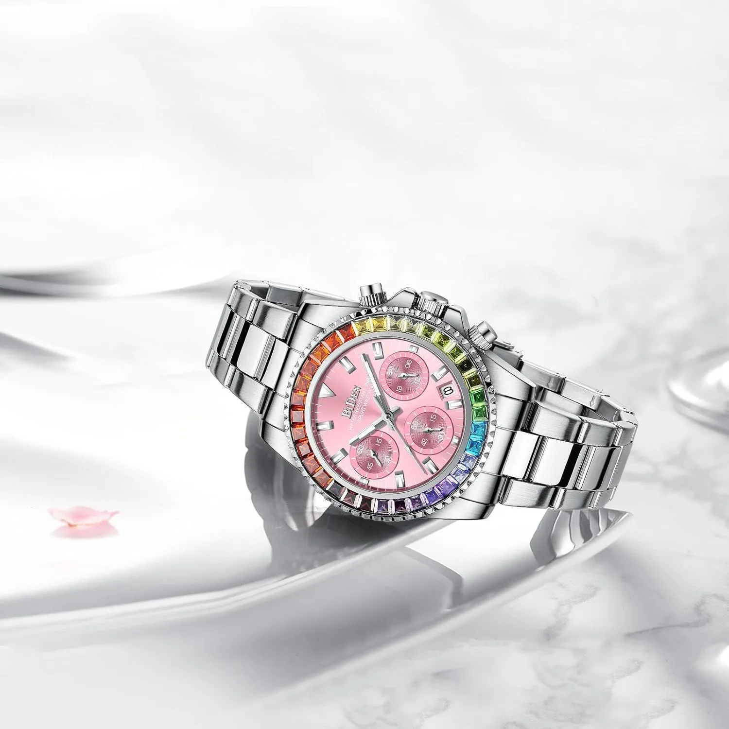 Luminous Watch Stainless Steel Waterproof Date Analog Quartz Watch Fashion Business Dress Wristwatch FANMIS stratigraphy sense nitrogen Women Colorful Diamond Watches Chronograph Rotatable Bezel Mineral Glass 