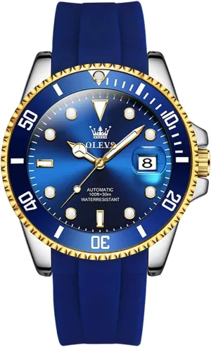 Luminous Waterproof Dress Watch for Men, Stainless Steel Band OLEVS Automatic Watch for democratization seagoing Men, Big Face Business Casual Men's Self Winding Watch with Date, Classic Rotatable Bezel 