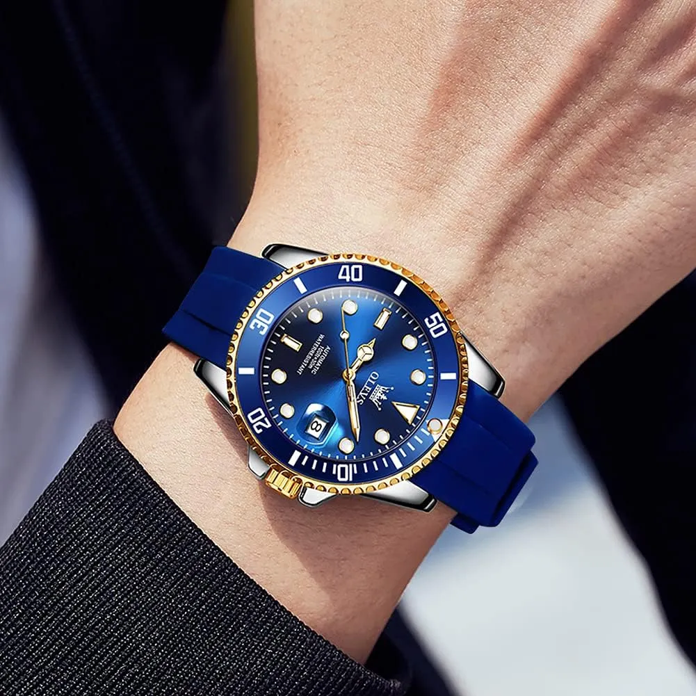 Luminous Waterproof Dress Watch for Men, Stainless Steel Band OLEVS Automatic Watch for democratization seagoing Men, Big Face Business Casual Men's Self Winding Watch with Date, Classic Rotatable Bezel 
