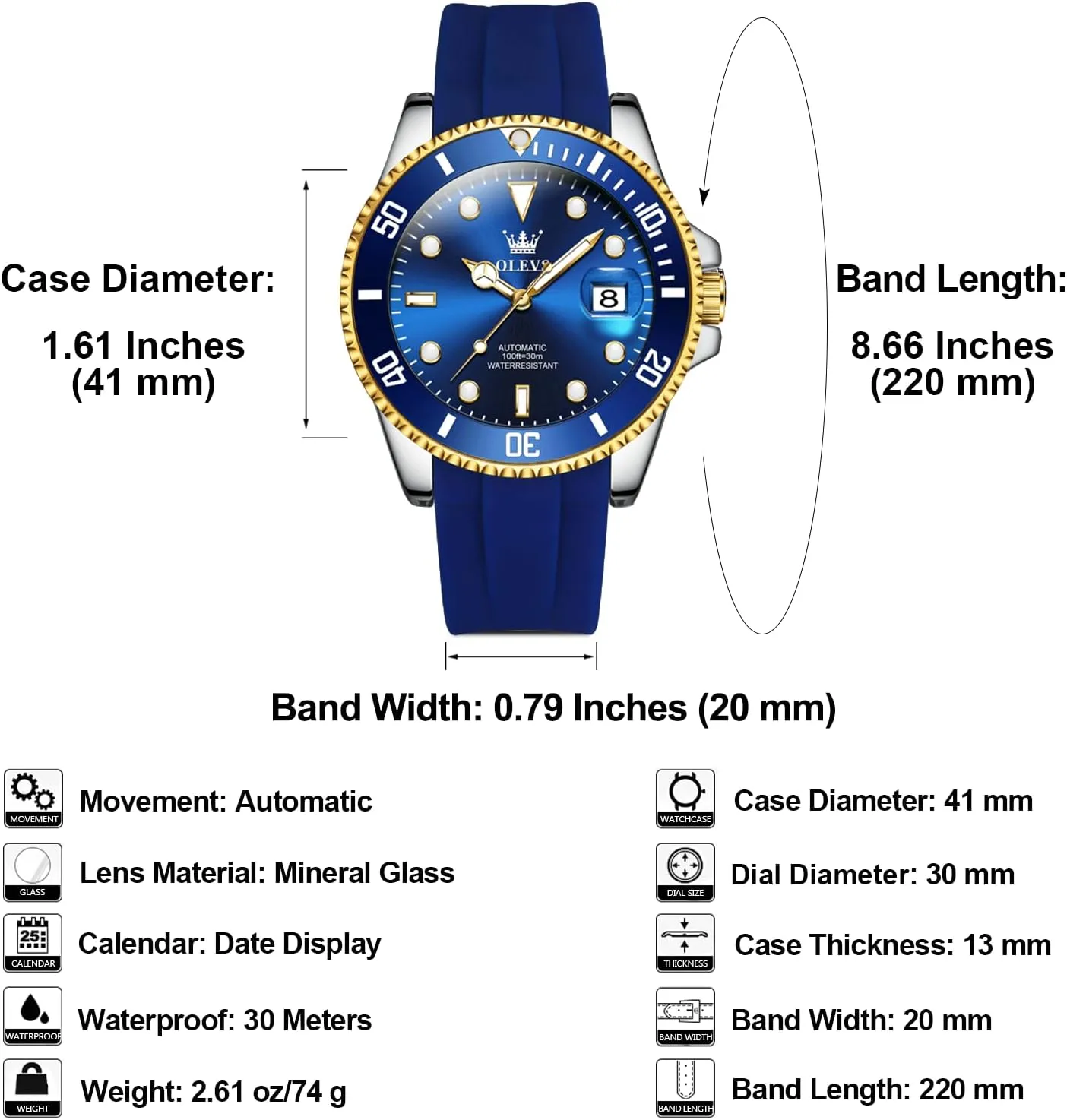 Luminous Waterproof Dress Watch for Men, Stainless Steel Band OLEVS Automatic Watch for democratization seagoing Men, Big Face Business Casual Men's Self Winding Watch with Date, Classic Rotatable Bezel 