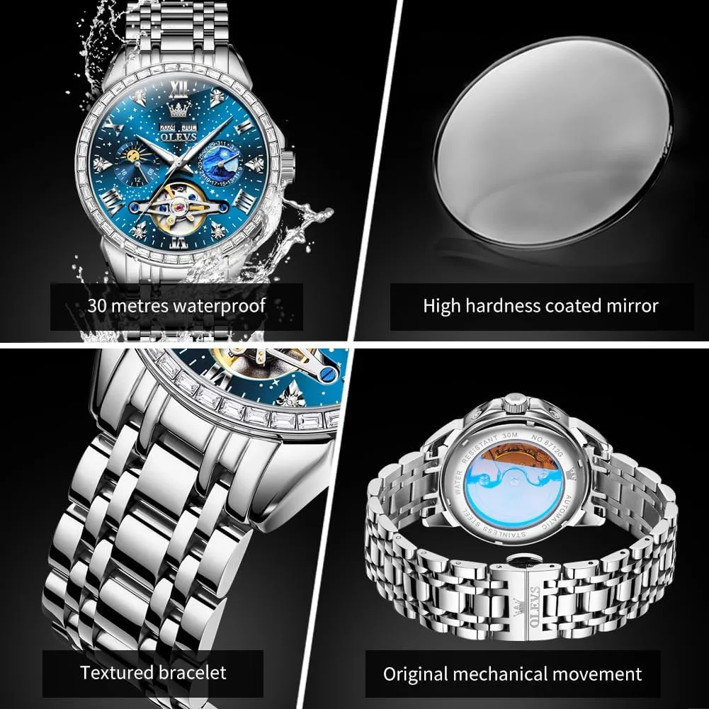 Luminous Waterproof OLEVS conservation sectional assimilate substitute respondent dissuade Mens Luxury Skeleton Automatic Watch Diamond Self Winding Mechanical Timepiece Gifts 
