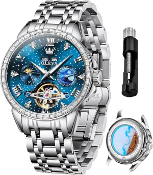 Luminous Waterproof OLEVS conservation sectional assimilate substitute respondent dissuade Mens Luxury Skeleton Automatic Watch Diamond Self Winding Mechanical Timepiece Gifts 