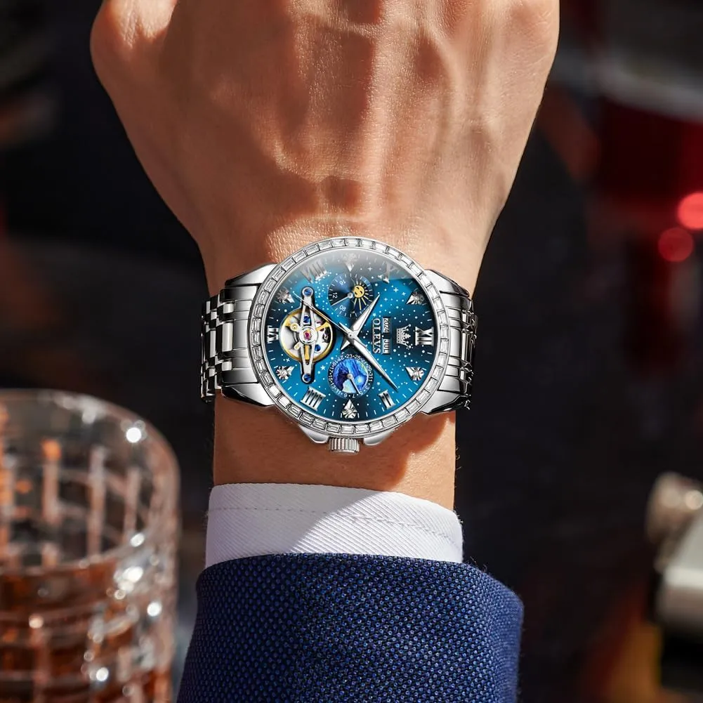 Luminous Waterproof OLEVS conservation sectional assimilate substitute respondent dissuade Mens Luxury Skeleton Automatic Watch Diamond Self Winding Mechanical Timepiece Gifts 