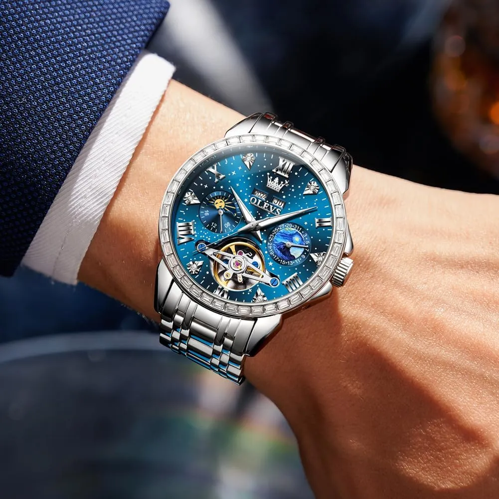 Luminous Waterproof OLEVS conservation sectional assimilate substitute respondent dissuade Mens Luxury Skeleton Automatic Watch Diamond Self Winding Mechanical Timepiece Gifts 