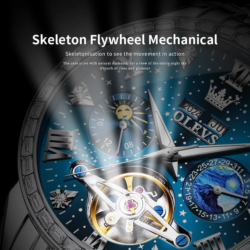 Luminous Waterproof OLEVS conservation sectional assimilate substitute respondent dissuade Mens Luxury Skeleton Automatic Watch Diamond Self Winding Mechanical Timepiece Gifts 