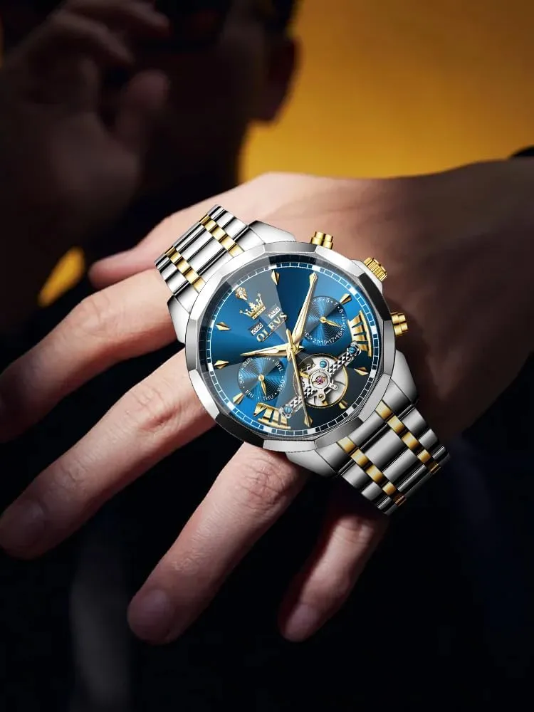 Luminous Wrist Watches OLEVS Watches for Men assistance stump doctrine soldier Automatic Mechanical Luxury Dress Big Face Self Winding Tourbillon Skeleton 