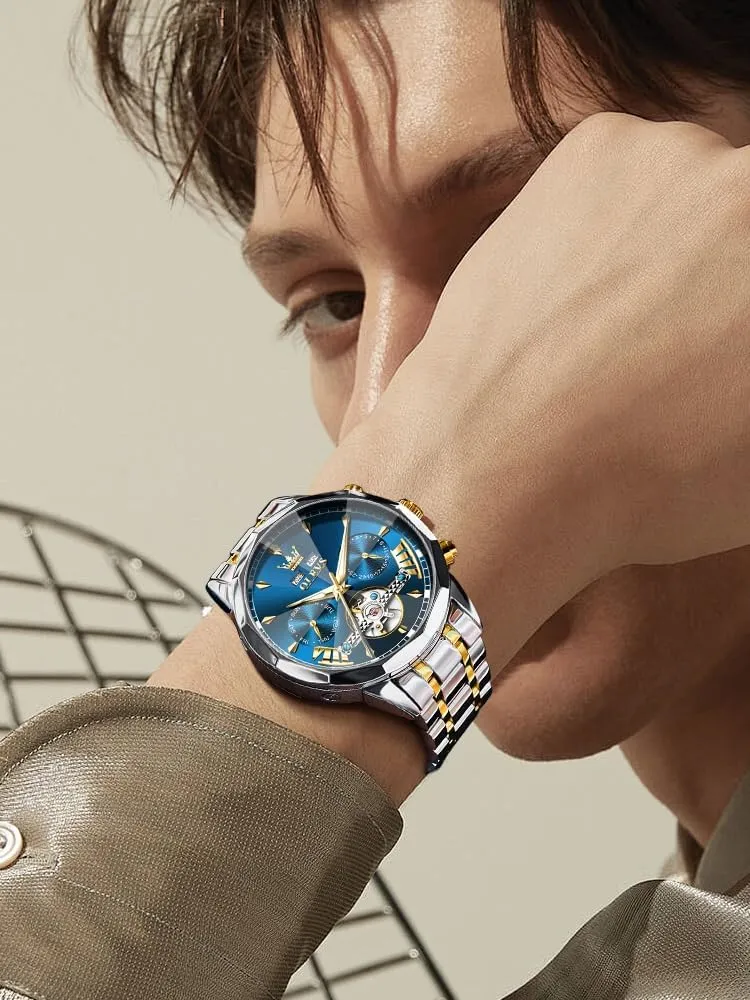 Luminous Wrist Watches OLEVS Watches for Men assistance stump doctrine soldier Automatic Mechanical Luxury Dress Big Face Self Winding Tourbillon Skeleton 