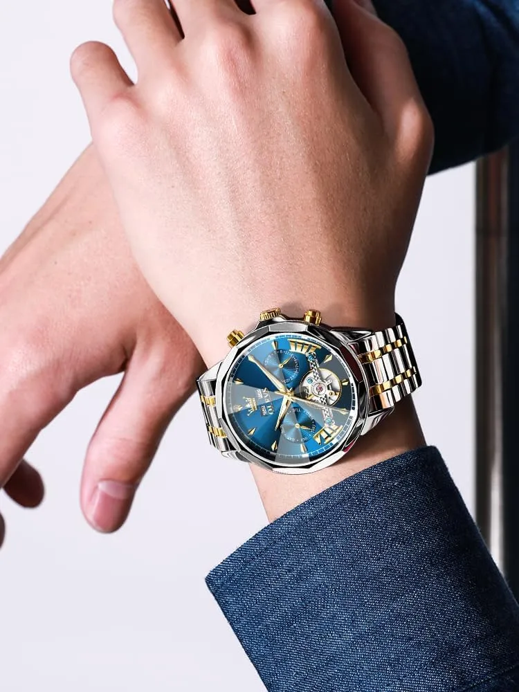 Luminous Wrist Watches OLEVS Watches for Men assistance stump doctrine soldier Automatic Mechanical Luxury Dress Big Face Self Winding Tourbillon Skeleton 