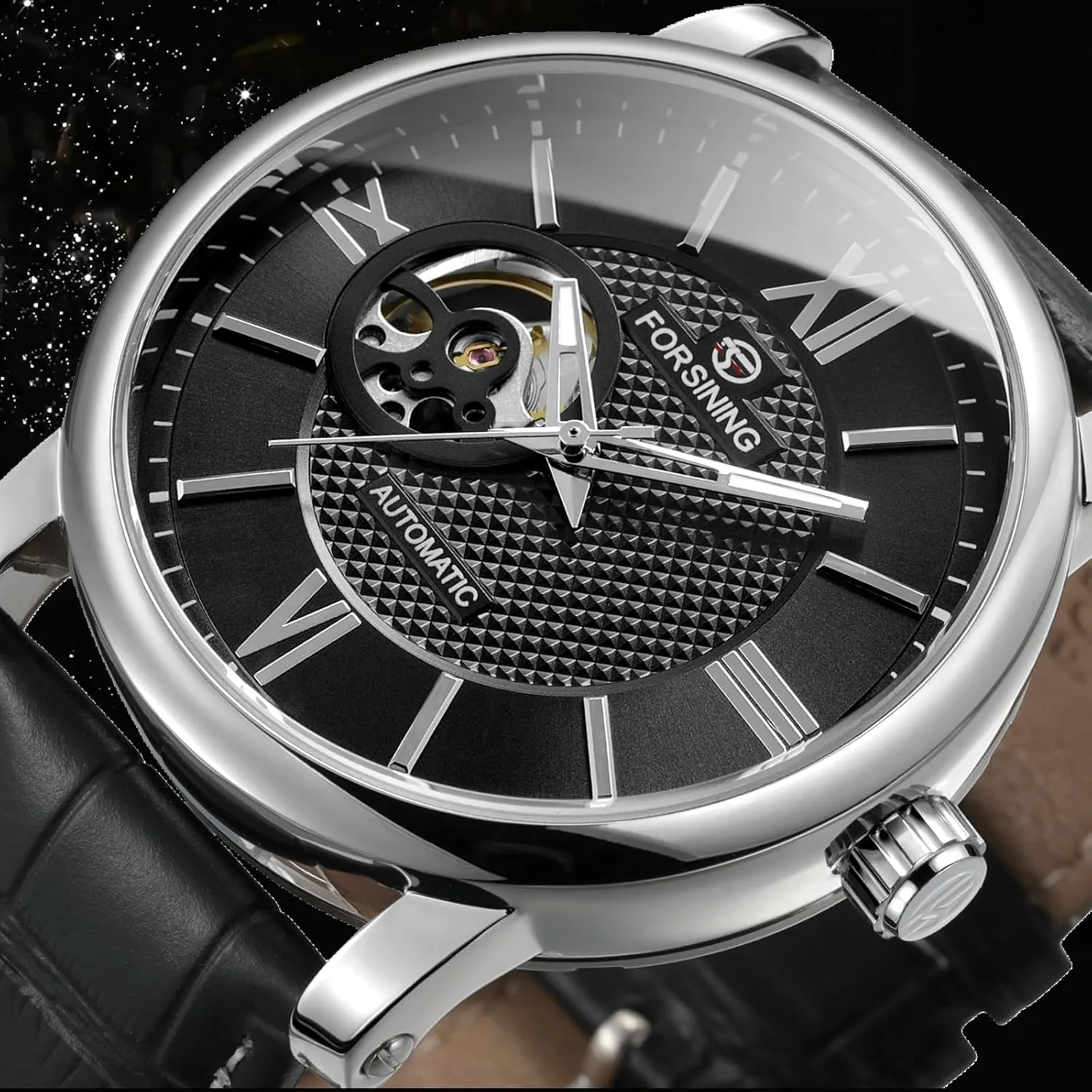Luminous Wristwatch for Men FORSINING Men's Fashion Mechanical Watch Hollow Out Automatic aquatic Movement Skeleton Watches Leather Strap Waterproof 